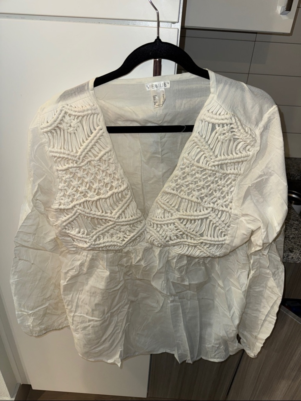 VENUS White Crochet V-Neck Boho Tunic Top